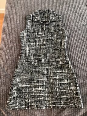 Theory Black & White Tweed Sleeveless Mini Dress